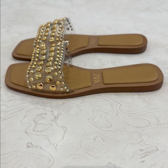 ZARA clear slides gold studs sandals 39 fit like size 8.5 - Picture 11 of 12